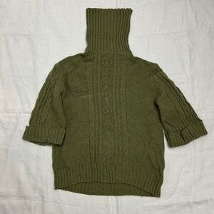 Green Wool Cable Knit Turtleneck Sweater
